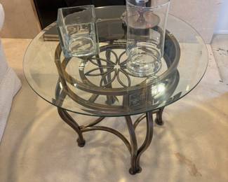 Glass Top Coffee Table with Bronze Tone Base