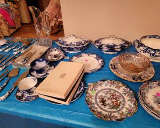 Flow blue and hard to find polychrome  flow blue unusual  large  collection  of it