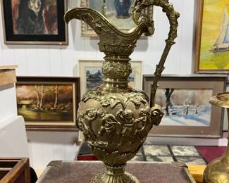 Antique large brass French ewer 