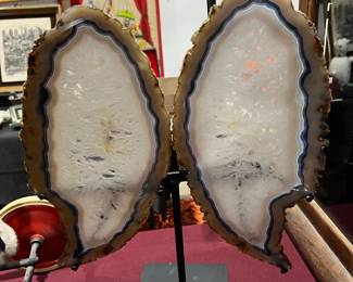 Cut in polished mirrored pair of geodes