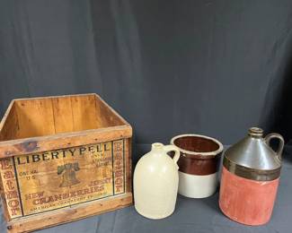 Vintage Wood Crate And Jugs