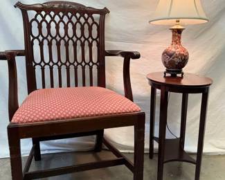 Mahogany Chippendale Arm Chair With Side Table Lamp