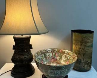 Intricate Asian Lamp And Bowl