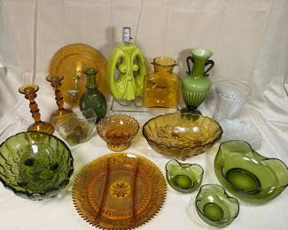 Amber And Green Glass with Green MCM Lamp