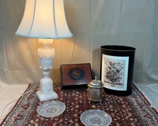Vtg Alabaster or Marble Lamp, Rug Decor Lot