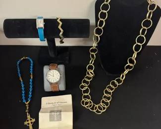 2 Watches with Gold Tone Necklaces Bracelet