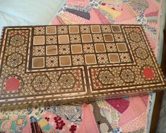 Vintage Egyptian Mother of Pearl Inlaid Backgammon