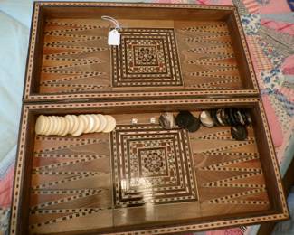 Vintage Egyptian Inlaid Mother of Pearl Backgammon