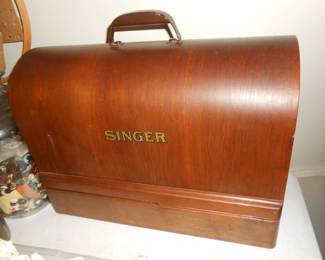 Sewing Machine in Wooden Carrier