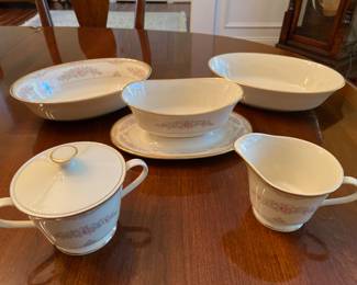 Lenox Chesapeake two 9 1/2” serving bowls, gravy boat with attached underplate, covered sugar and creamer