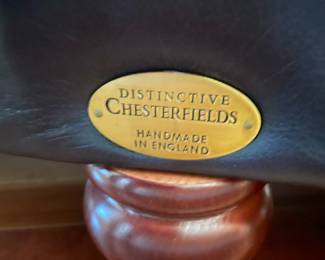 Stunning blue leather sofa by Distinctive Chesterfields hand made in England, 90” long x 42” deep, looks barely used!