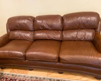 Hancock and Moore leather sofa with nailhead detail, 85” long x 36” deep