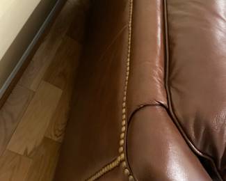Hancock and Moore leather sofa with nailhead detail, 85” long x 36” deep