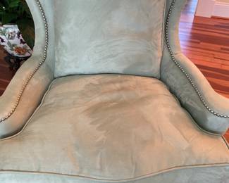Southwood of Hickory, NC brushed microfiber fabric with nailheads chair & ottoman