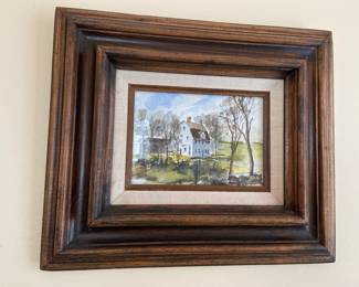 Watercolor with linen mat and frame,  possibly “Thoreau’s House”, by Massachusetts artist, 14 1/2” x 12”