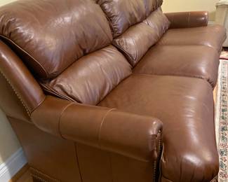 Hancock and Moore leather sofa with nailhead detail, 85” long x 36” deep