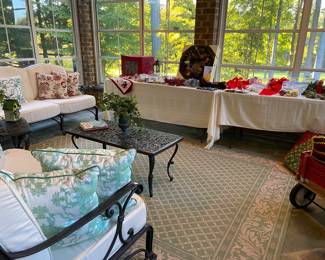 Sunroom with Holiday decor and Frontgate furniture