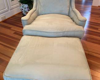 Southwood of Hickory, NC brushed microfiber fabric with nailheads chair & ottoman