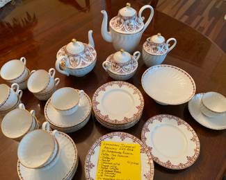 Lomonoson Imperial Porcelain 22K Gold, St. Petersburg, Russia Coffee-Tea Service 41 pieces total: coffee pot, tea pot, covered creamer, covered sugar, compote, 12 each dessert plates, tea cups, saucers