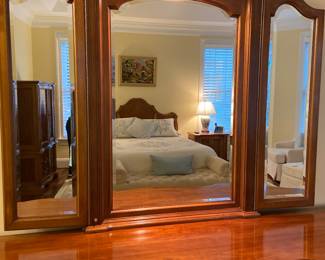 Unique Master Woodworkers, Winston-Salem, NC, long dresser with lighted mirror and adjustable side mirrors