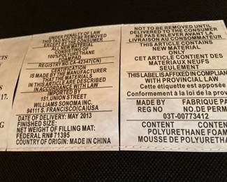 Pottery Barn Williams Sonoma label