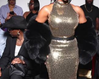 Kandi Burruss wearing a Black Mink Crop Top designed by FGM BESPOKE!