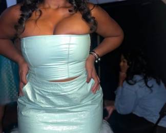 Leather Bustier and Mini Shirt w/fur trim. Created by FGM BESPOKE!