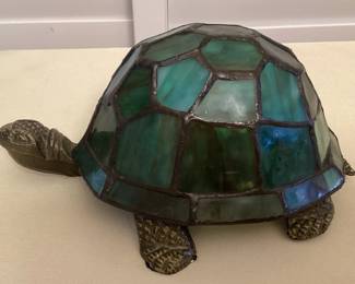 MFS017 Tiffany Style Teal Stained Glass Turtle Table Lamp New