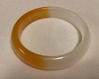 MFS131 Orange & White Jade Bangle Bracelet New 