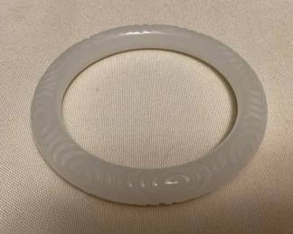 MFS117 White Polished Stone Bangle Bracelet With Carved Design New