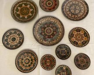 MFS073 Vintage Byzantine Mosaic Style Enamel On Brass Decorative Plates