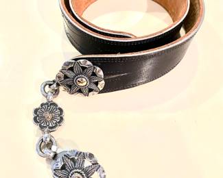 Sterling silver and leather belt