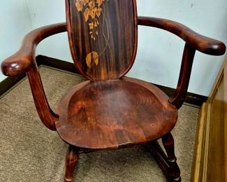 Antique shield-back armchair rocker with inlay back