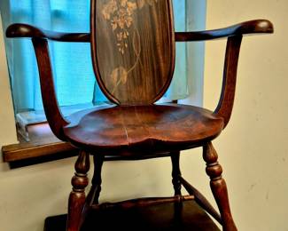 Antique shield-back armchair also with inlay back