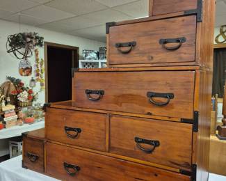 2 pcs. Japanese Tansu wooden stacked storage chest