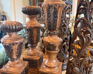 Lots of carved wooden pieces
