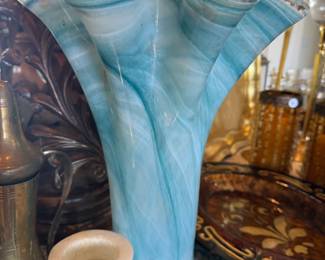 Murano Italy hand blown blue glass vase