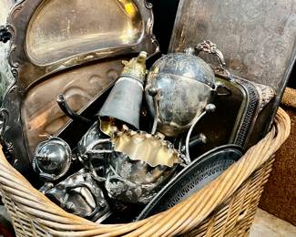 Basket of miscellaneous silver plate
