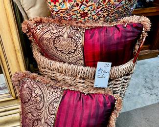 Basket of throw pillows