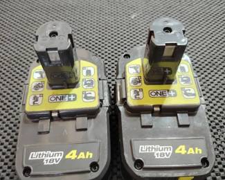 Pair of Ryobi, One , 18v , 4Ah, Lithium Batteries 