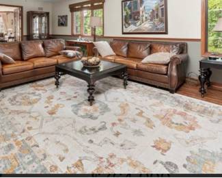 Large Area Rug, Pair of Leather Sofa's, End table and cocktail table ~