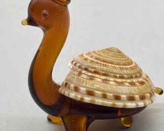 Blown Glass Snail (wearing a) Real Seashell