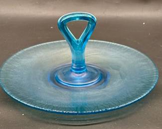 Vintage Fenton Celeste Blue Handled Sandwich Plate