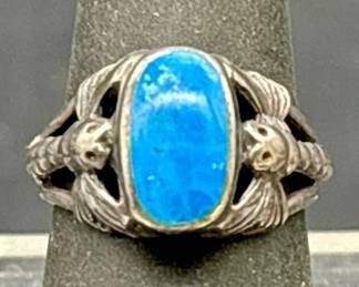 925 Silver Ring w/ Blue Stone, Sz 7.5, TW 4.85g