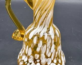 Hand Blown 5in Amber Pitcher w/ Splatter Design