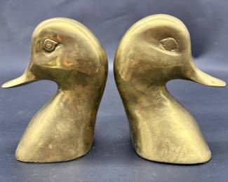 Vintage Brass Duck Head Bookends
