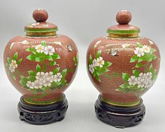 (2) Vintage Cloisonné Ginger Jars on Stands