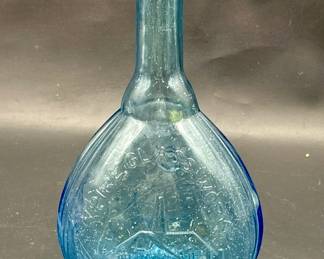 Antique Blue Glass Jenny Lind Historical Flask