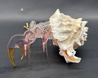 Crystal Crab (climbs out of) Conch Shell Sculpture