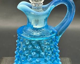 Vtg. Fenton Blue Opalescent Hobnail Cruet
